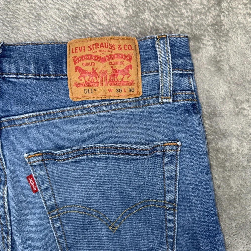 Levis 511 Mens Jeans 30x30 Blue Stretch Denim Medium Wash Straight Leg